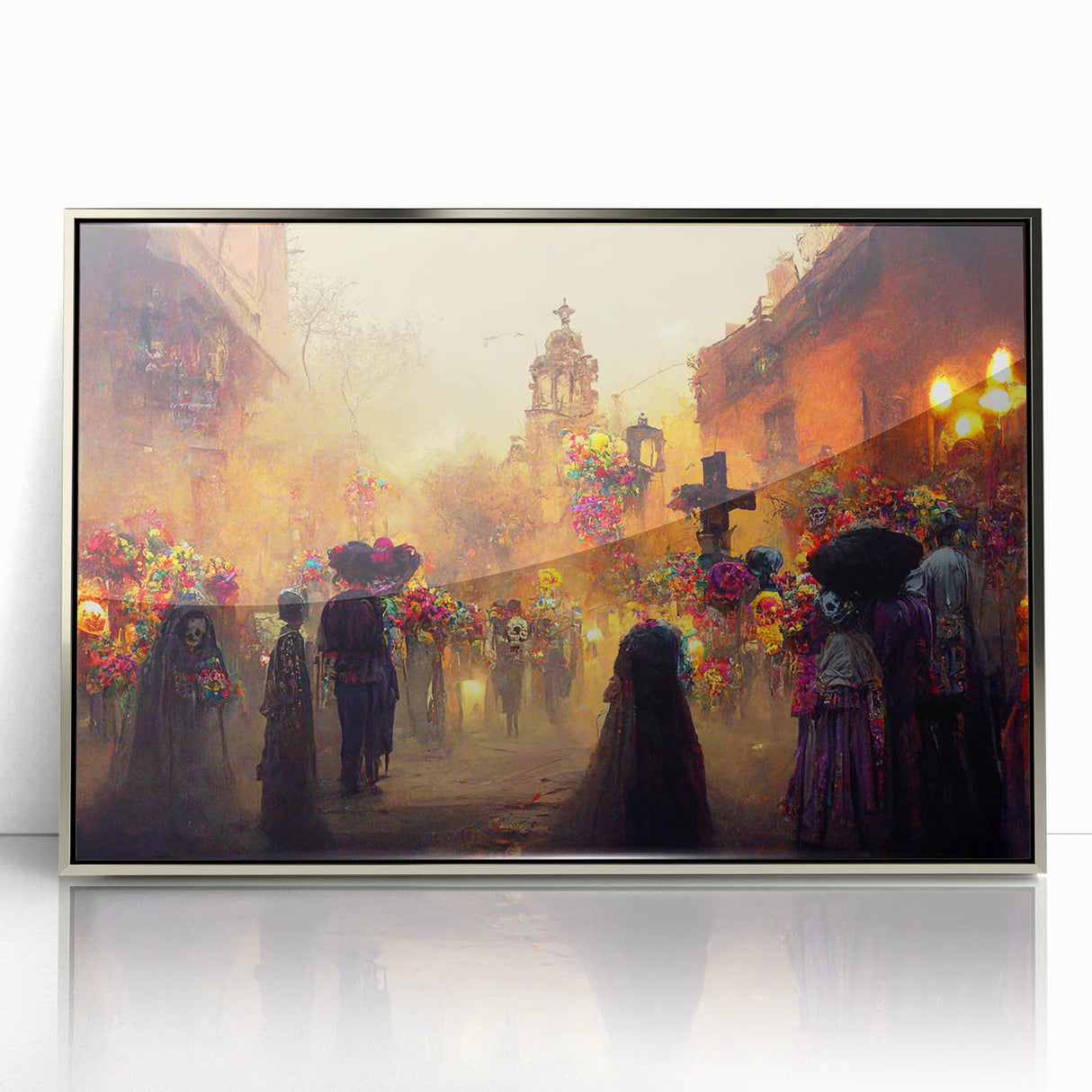 Golden Glow Procession – Día de los Muertos Art Prints