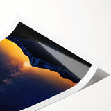 Rolled landscape print showcasing vibrant abstract art with bold colors and dynamic shapes, securely packaged in a durable tube for safe shipping. Perfect for modern home decor.