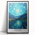 Large abstract wall art featuring swirl patterns in vibrant blue and yellow tones on a framed acrylic.