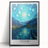 Large abstract wall art featuring swirl patterns in vibrant blue and yellow tones on a framed acrylic.