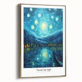 Impressionist landscape painting by Van Gogh in a gold frame, ideal for bedroom wall art, featuring muted earth tones.