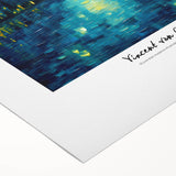 Art deco poster of Van Gogh's impressionist style on rolled canvas, featuring vibrant hues, suitable for dining room decor.