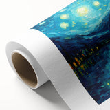 Impressionist-style painting of a starry night sky in vibrant blue and yellow on rolled canvas, ideal for nursery wall art.