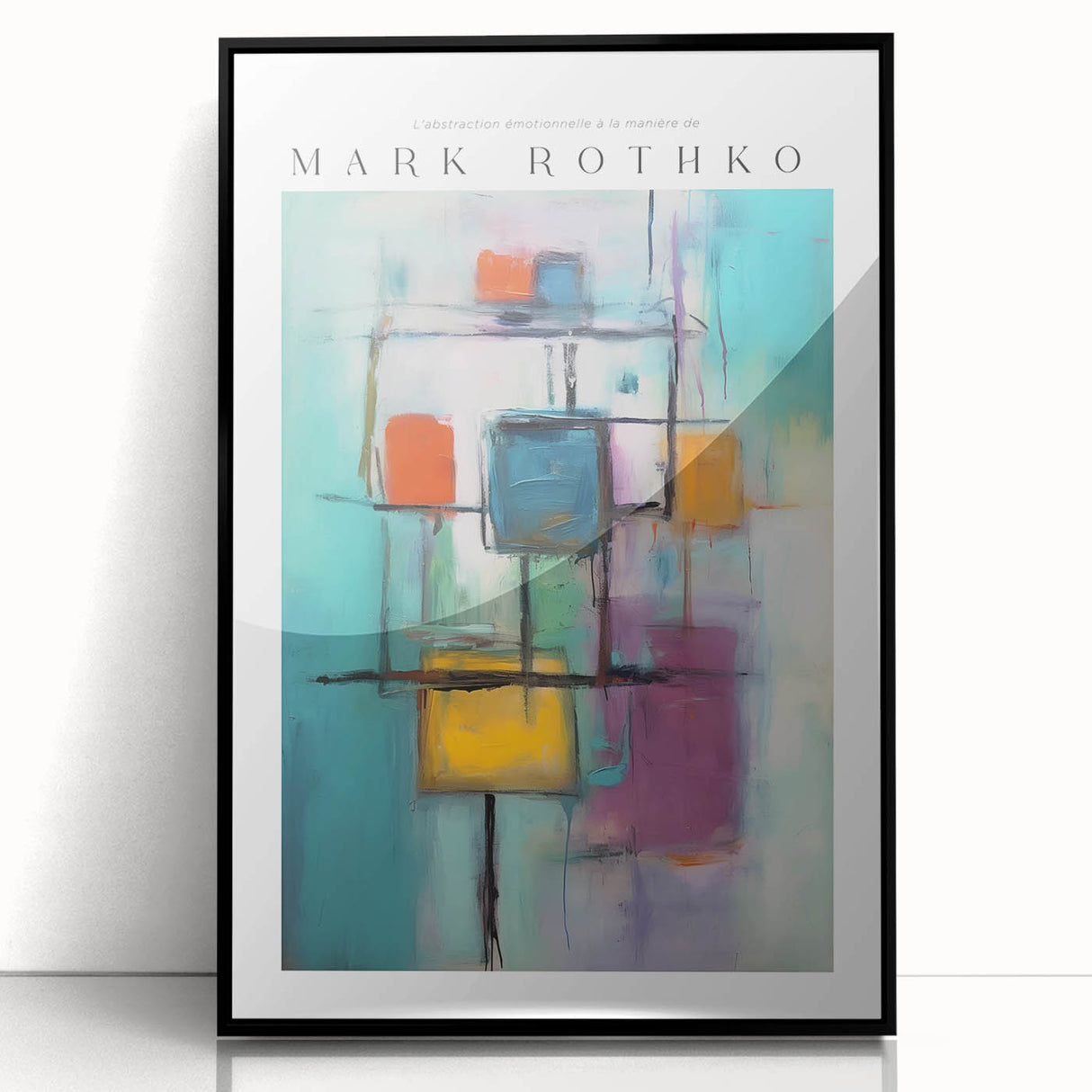 Large abstract wall art in black and red Rothko style on acrylic, framed, suitable for modern living room decor.