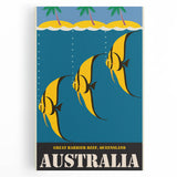 Great Barrier Reef Retro Travel Poster | Queensland Marine Life Art