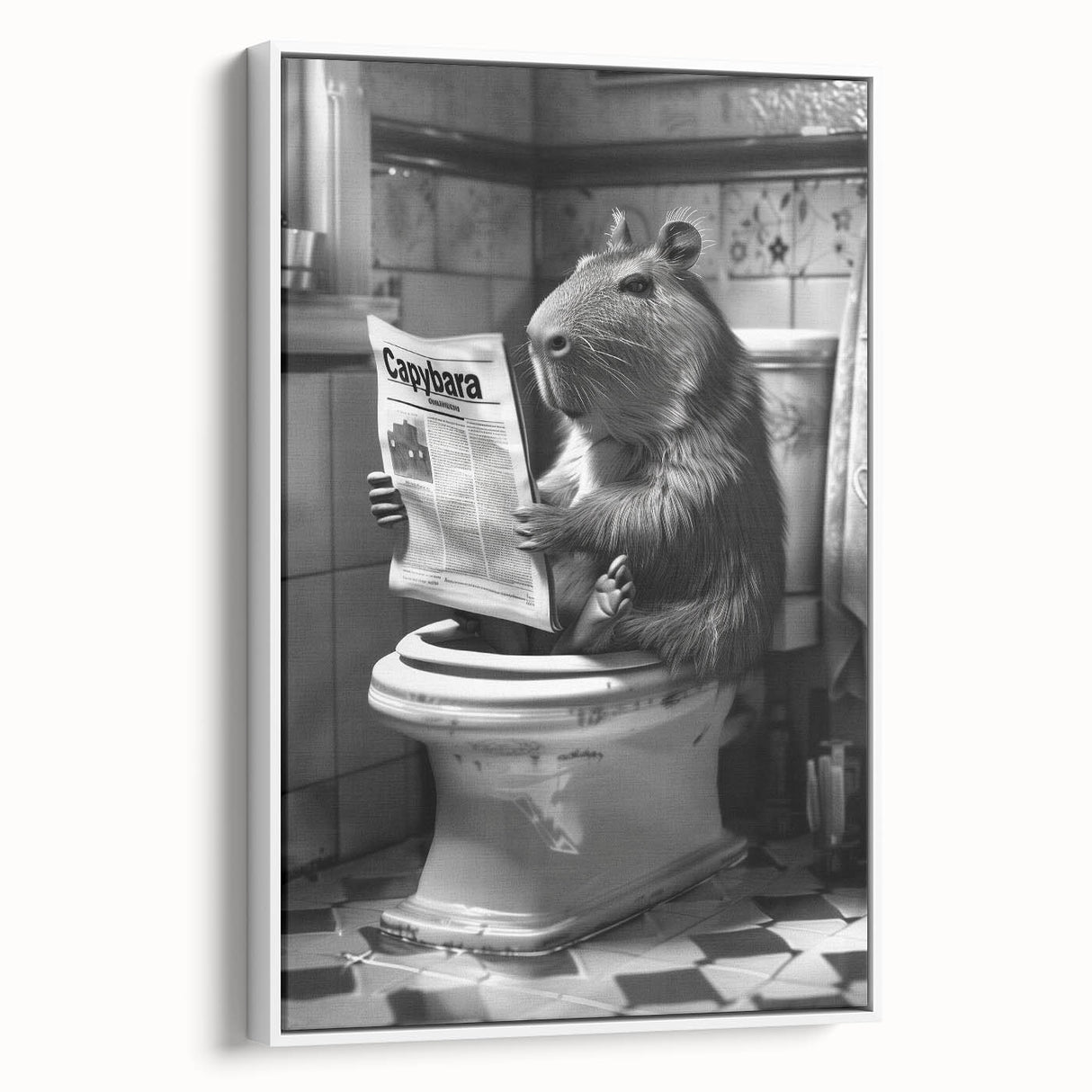 Bathroom Wall Decor - Capybara Reading Newspaper