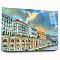 Large abstract wall art depicting an Algerian landscape in muted earth tones on acrylic glass.