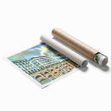 Extra large rolled print of a serene Algerian landscape with lush floral foreground in muted earth tones.