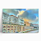 Black and white stretched canvas featuring Algerian scenery, ideal for kitchen wall art or bedroom ambiance.