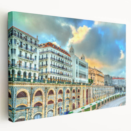 Side view of a stretched canvas featuring a vibrant African scenery, ideal for kitchen wall art.