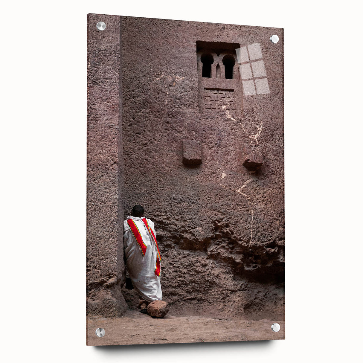Acrylic print of a large abstract depiction of the Ethiopian landscape in earth tones, suitable for dining room decor.