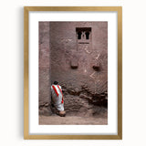 Textured abstract art print depicting an Ethiopian landscape in muted earth tones on a framed canvas, ideal for bedroom art.