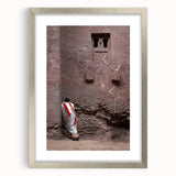 Abstract art print of an Ethiopian landscape in muted earth tones on a framed canvas, suitable for dining room decor.