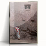 Art deco poster featuring an Ethiopian landscape, rendered in silver acrylic frame, ideal for modern art wall decor.