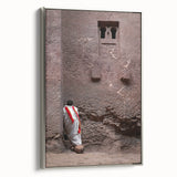 Vintage poster art of Ethiopian scenery on extra large framed canvas, featuring colorful art on black background.