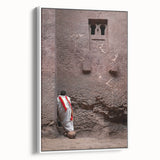 Framed canvas featuring a vintage-style Ethiopian landscape in muted earth tones, ideal for bedroom wall art.