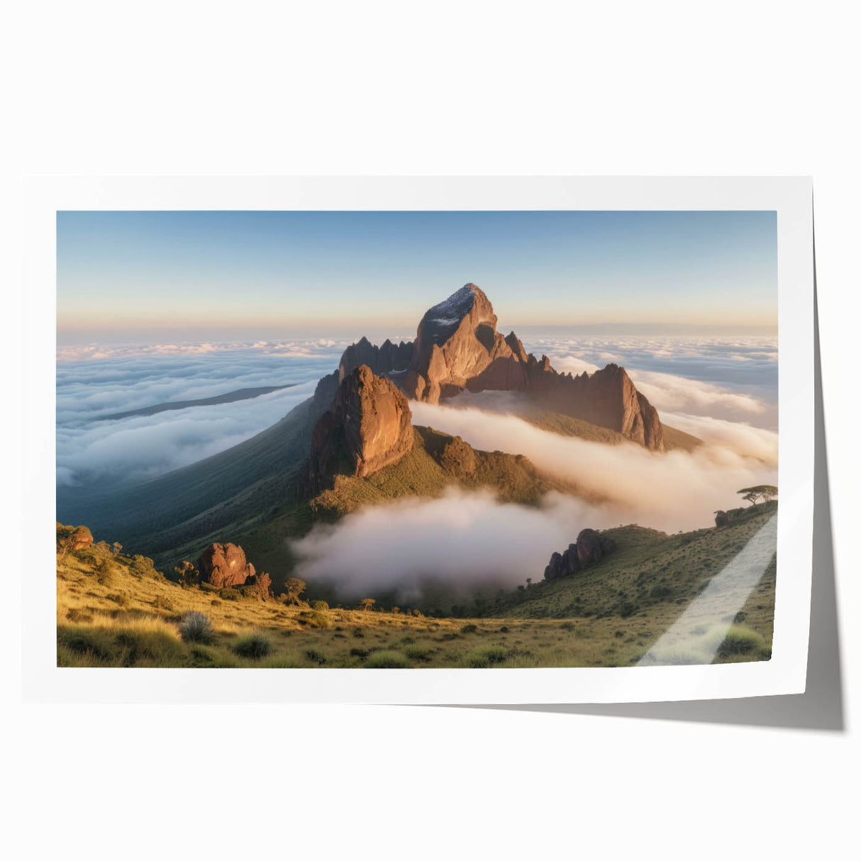 Extra large wall art featuring a serene Kenyan landscape on rolled canvas.