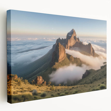 Large stretched canvas featuring a scenic view of the African savannah in earth tones, ideal for kitchen wall art.