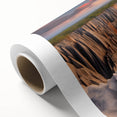 Art Deco poster of Madagascar scenery on rolled canvas, featuring pastel shades, ideal for nursery wall art.