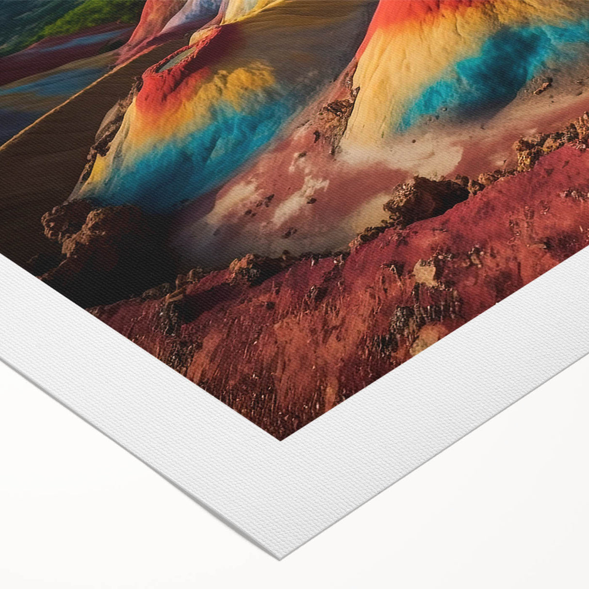 Art deco poster of a Mauritius landscape in pastel shades on rolled canvas, suitable for dining room walls.