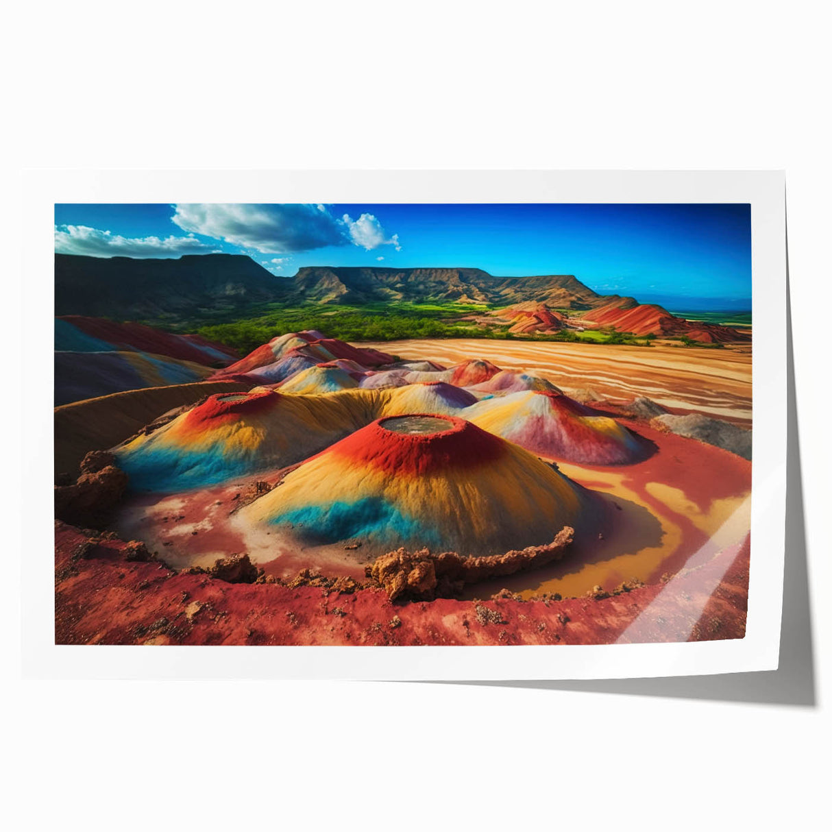 Extra large rolled print of a Mauritian landscape with vibrant greenery and floral elements, ideal for art wall dining room.