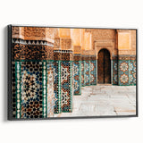 Black and white landscape art painting of Moroccan scenery on framed canvas, suitable for bedroom decor.