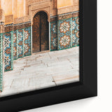 Extra large black wall art featuring a textured, colorful Moroccan landscape on framed canvas, ideal for living room decor.