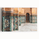 Large black and white stretched canvas featuring a Moroccan landscape, ideal for kitchen wall art.