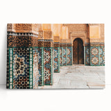 Black and white stretched canvas of Moroccan scenery, ideal for kitchen wall art or bedroom ambiance.