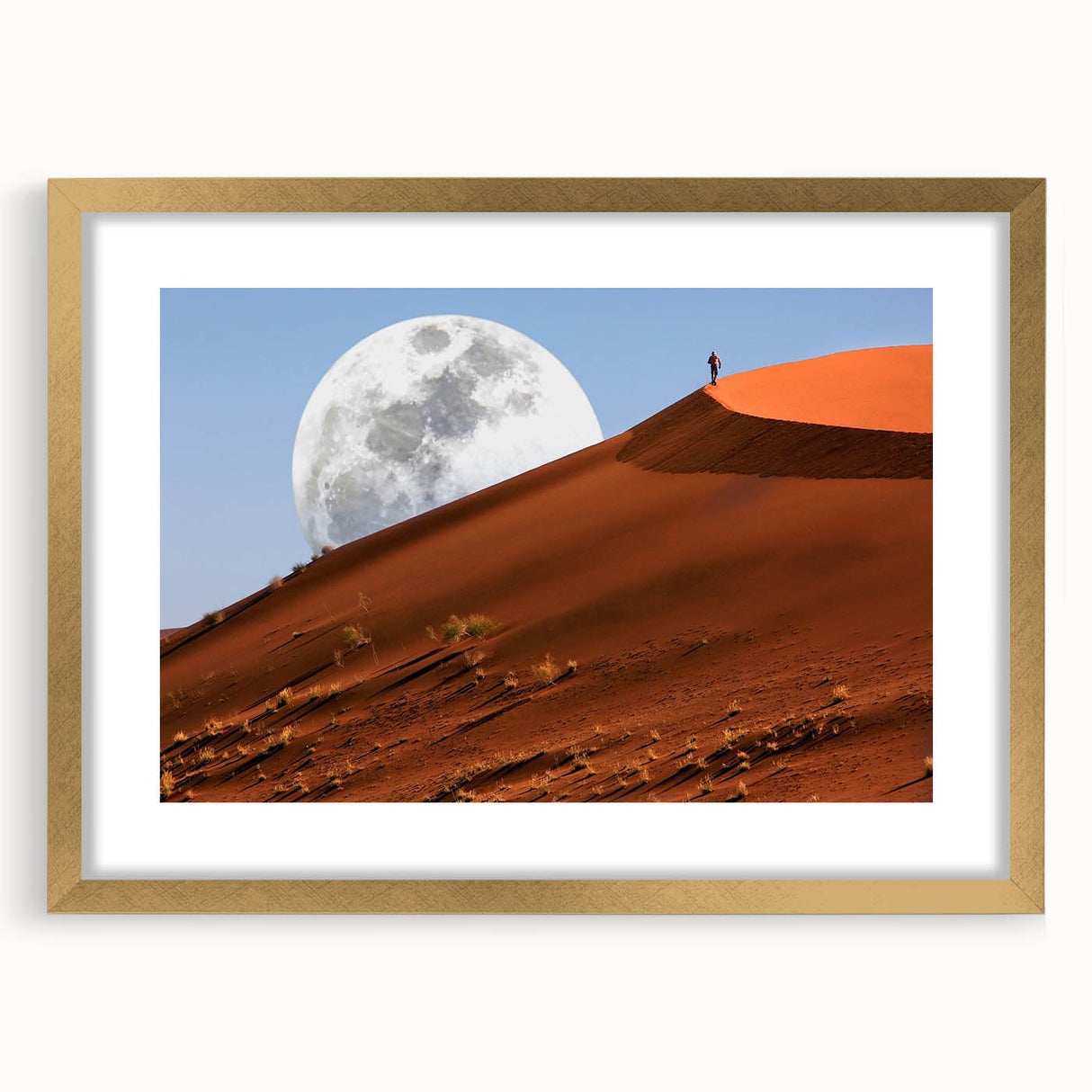 Textured abstract art print depicting the Namibian desert in earth tones on a framed canvas, suitable for bedroom decor.