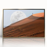 Mid-century modernist art of an African scenery in Namibia, featuring muted earth tones on a framed acrylic print.
