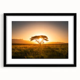 Extra large abstract art print featuring a textured, colorful African landscape on a framed black mat.