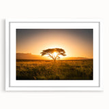 Abstract art print of a South African landscape in muted earth tones on a framed white canvas.