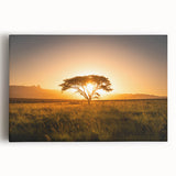 Black and white stretched canvas depicting an expansive African savannah scene.