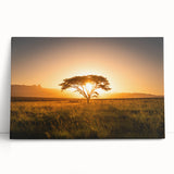 Large black and white stretched canvas featuring an African savannah scene, ideal for kitchen wall art.