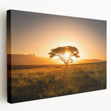 Side view of a stretched canvas depicting a vibrant African savanna scene, ideal for kitchen wall art.