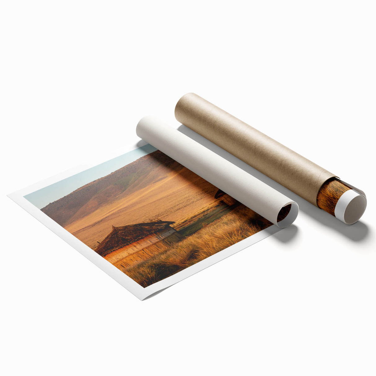 Extra large rolled print depicting Tanzania scenery with muted earth tones, ideal for classy bathroom wall art.