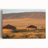Black and white stretched canvas featuring a serene Tanzanian landscape, ideal for kitchen wall art or bedroom ambiance.