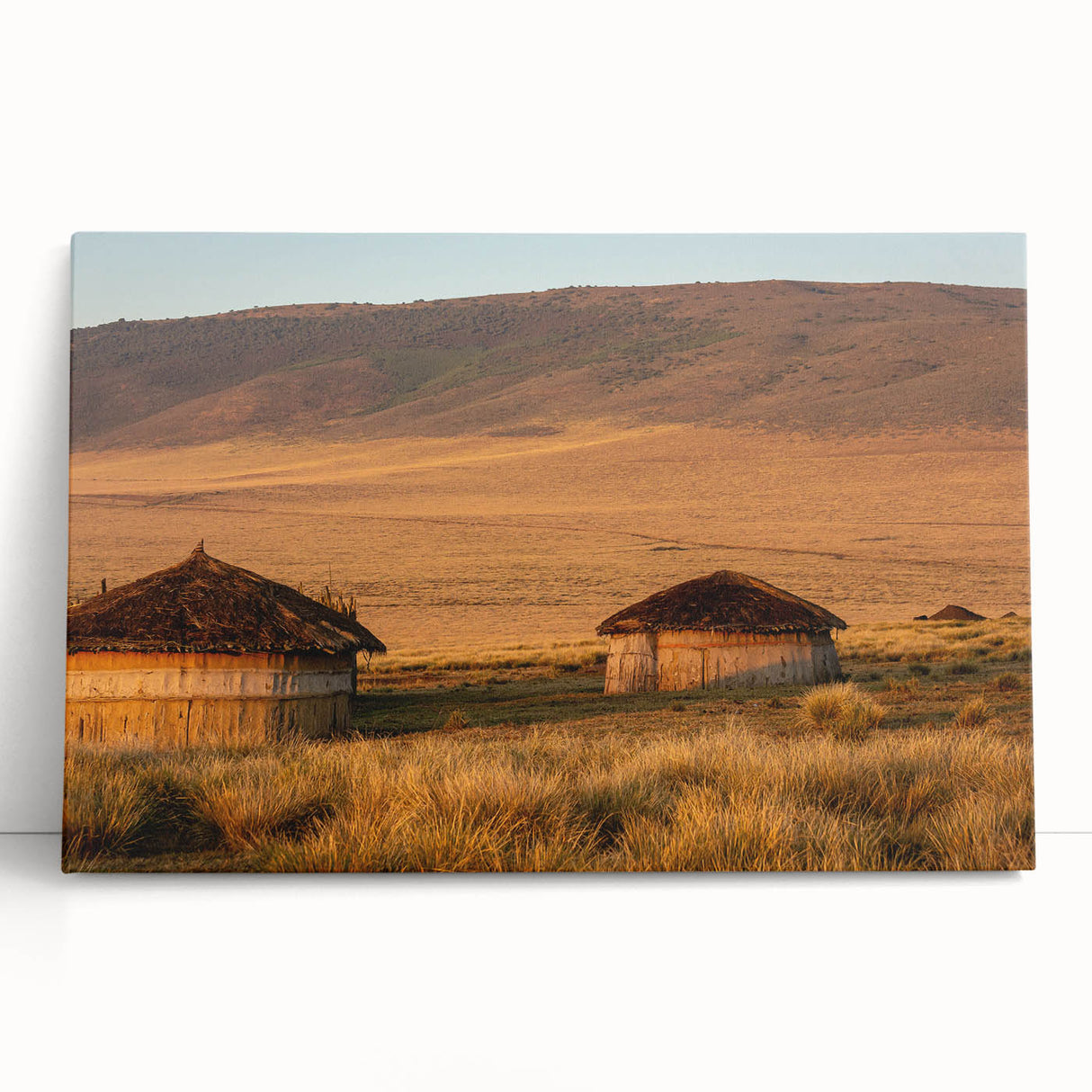 Large black and white canvas print of a Tanzanian landscape, suitable as kitchen wall art.