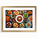 Extra large abstract art print of a textured Azerbaijan scenery in muted earth tones, framed with a gold mat.