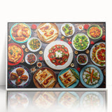 Acrylic print of a minimalist Asian landscape in muted earth tones, ideal for modern art wall decor in a nursery.