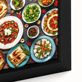 Extra large framed canvas featuring a textured, colorful abstract design on a black background, ideal for living room decor.