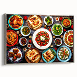 Landscape art painting of Azerbaijan scenery in colorful hues on a silver-framed canvas, ideal for living room decor.