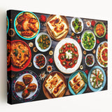 Large stretched canvas featuring a serene Azerbaijan landscape in muted earth tones, ideal for kitchen wall art.