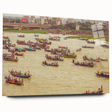 Large abstract wall art featuring a vibrant scene of Bangladesh on acrylic glass, ideal for bedroom or dining room decor.