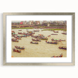 Textured abstract art print depicting a serene Bangladesh landscape in muted earth tones, framed in silver.