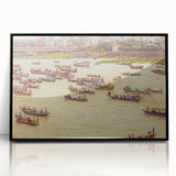 Large abstract wall art depicting a Bangladesh scenery in mid-century modernist style.