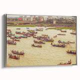 Framed canvas featuring a vintage-style landscape painting of a Bangladesh scenery in vibrant colors.
