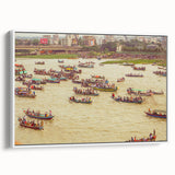 Vintage poster art of a scenic Bangladesh landscape on framed canvas, featuring vibrant colors, ideal for living room decor.