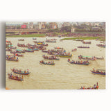 Black and white photograph of a serene Bangladesh landscape on a large stretched canvas, ideal for kitchen wall art.
